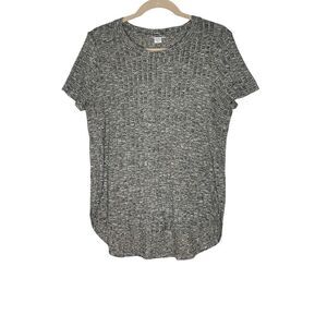 BAR‎ III | WOMEN’S Hi-LOW HEM SHORT SLEEVE SWEATER GRAY HEATHER GOLD METALLIC M